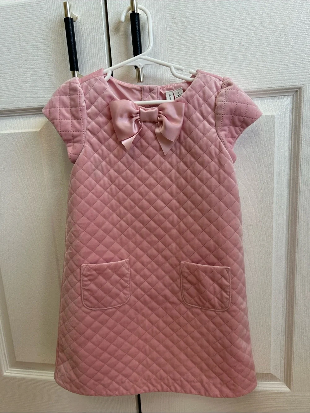 Janie and Jack Pink Quilted Dress Girls 7 Bow Pockets Party